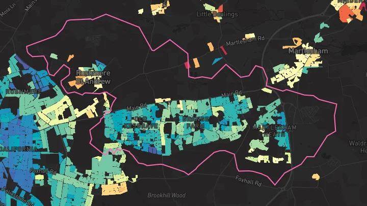 House price heatmap showing property values across Kesgrave