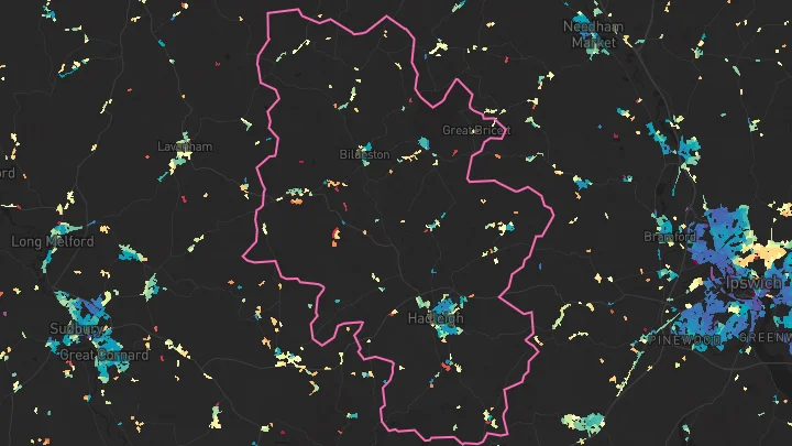 House price heatmap showing property values across Hadleigh