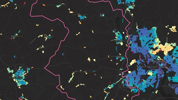 House price heatmap showing property values across Pinewood