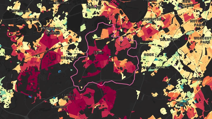House price heatmap showing property values across Claygate