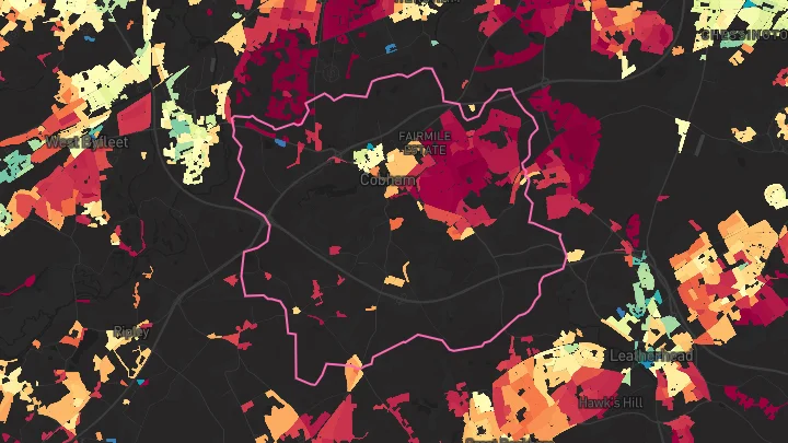 House price heatmap showing property values across Cobham