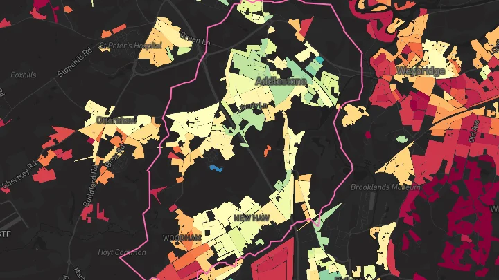House price heatmap showing property values across Addlestone