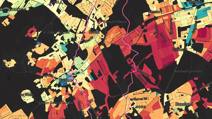 House price heatmap showing property values across Epsom