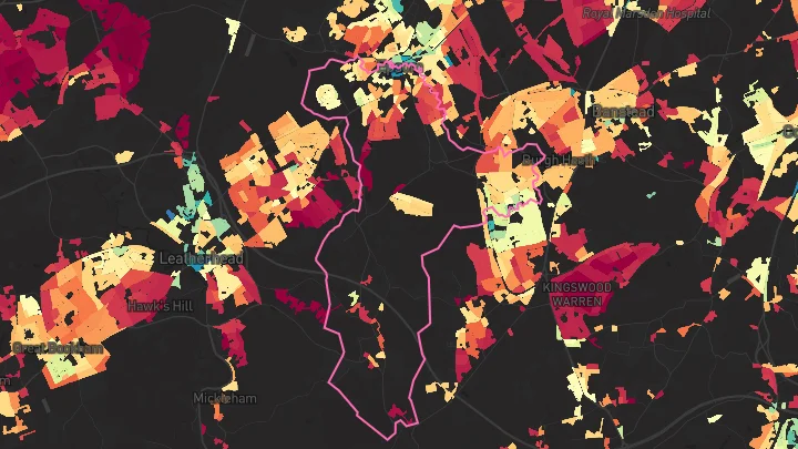 House price heatmap showing property values across Epsom