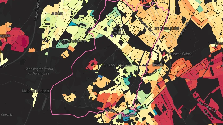 House price heatmap showing property values across Epsom