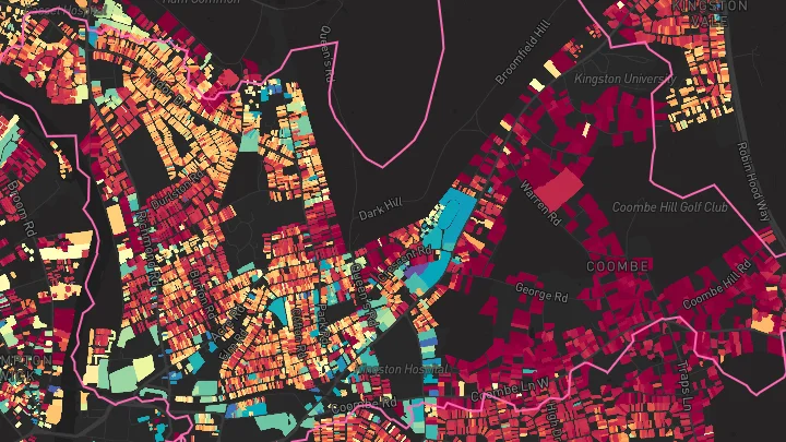 House price heatmap showing property values across Kingston Upon Thames
