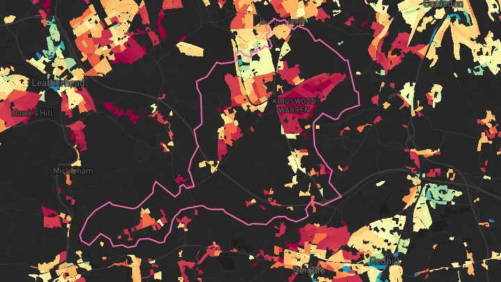 House price heatmap showing property values across Tadworth