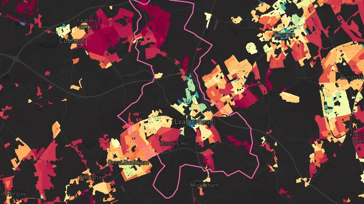 House price heatmap showing property values across Fetcham