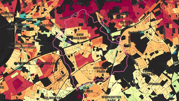 House price heatmap showing property values across New Malden