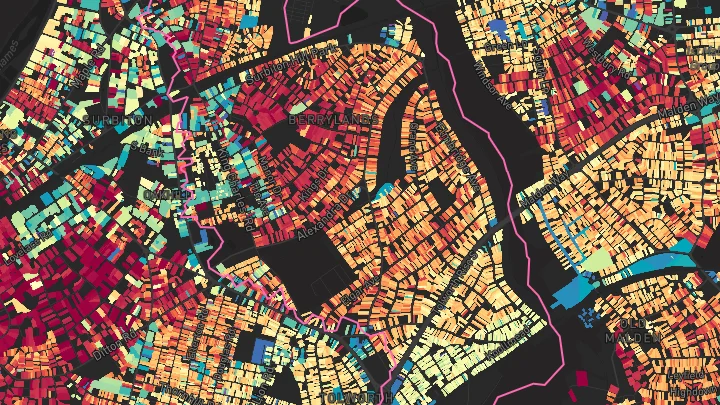 House price heatmap showing property values across Surbiton