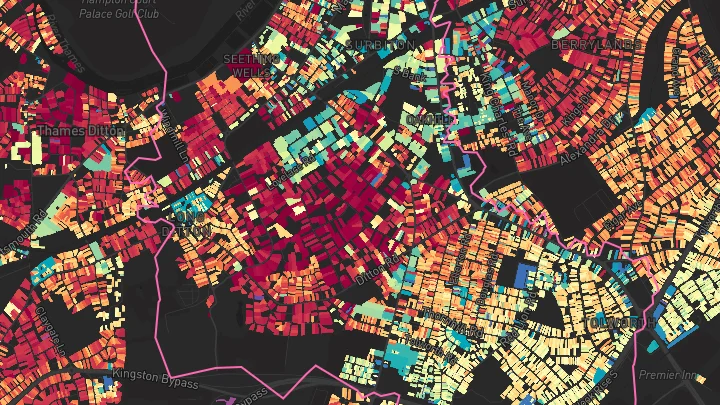 House price heatmap showing property values across Surbiton