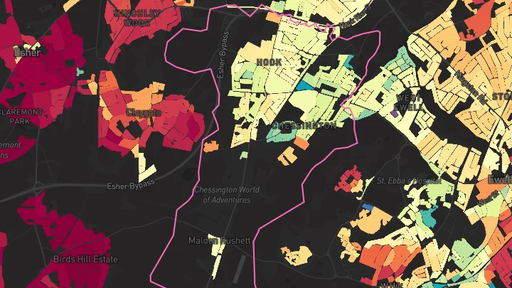 House price heatmap showing property values across Chessington