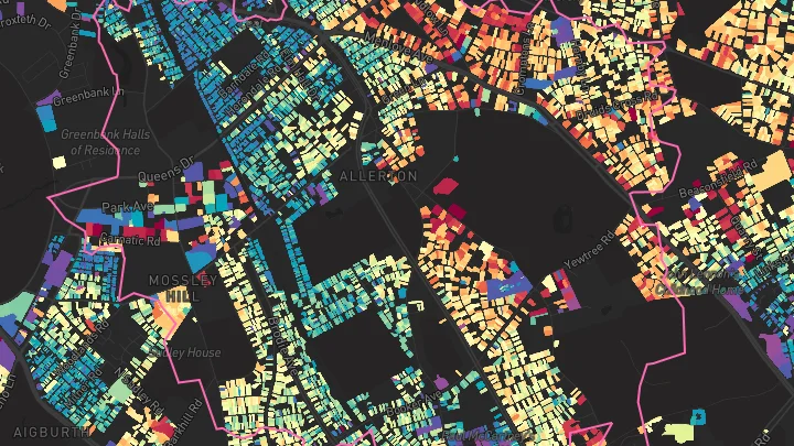 House price heatmap showing property values across Mossley Hill