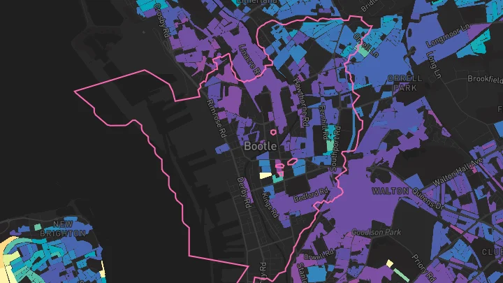 House price heatmap showing property values across Bootle