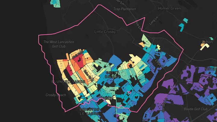 House price heatmap showing property values across Crosby
