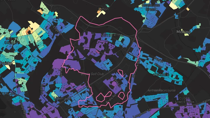 House price heatmap showing property values across Bootle