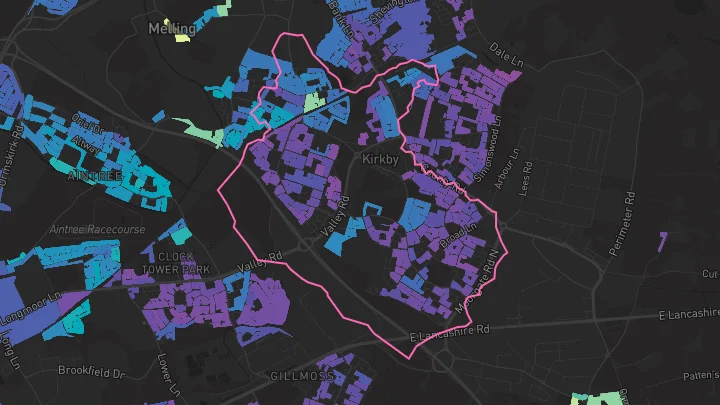 House price heatmap showing property values across Kirkby