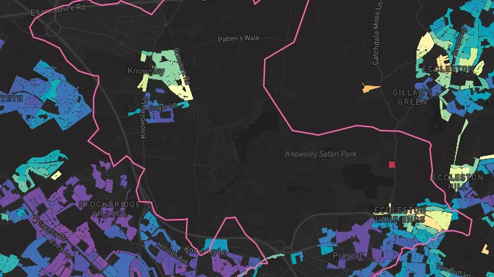 House price heatmap showing property values across Prescot