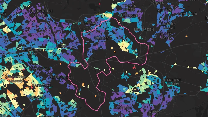 House price heatmap showing property values across Whiston