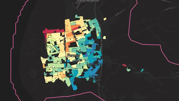 House price heatmap showing property values across Formby