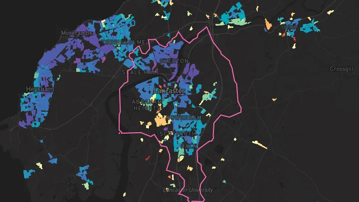 House price heatmap showing property values across Lancaster