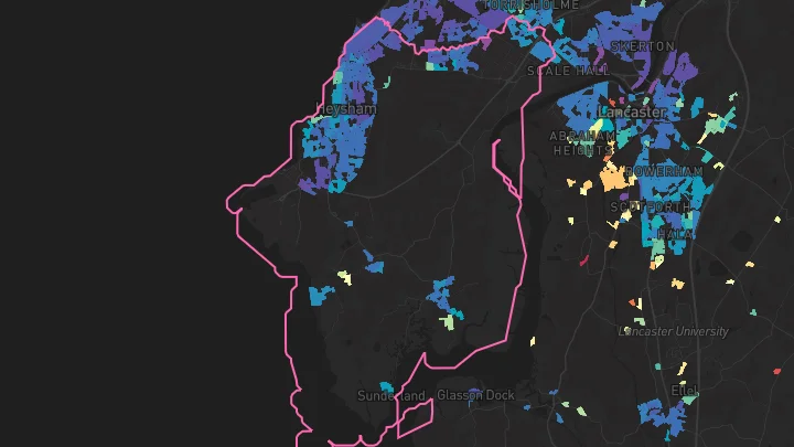 House price heatmap showing property values across Heysham