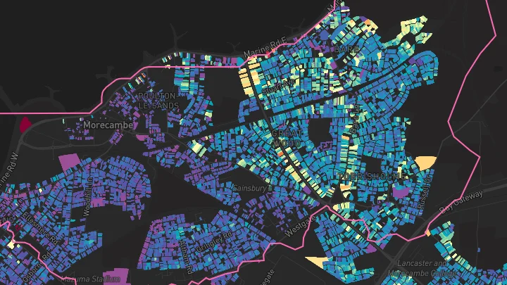House price heatmap showing property values across Morecambe