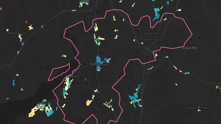 House price heatmap showing property values across Milnthorpe