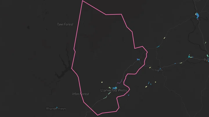 House price heatmap showing property values across Llanwrtyd Wells