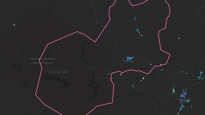 House price heatmap showing property values across Rhayader