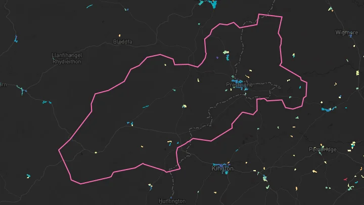 House price heatmap showing property values across Presteigne