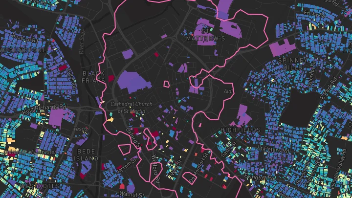 House price heatmap showing property values across Leicester