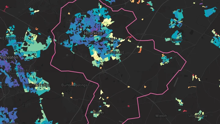 House price heatmap showing property values across Hinckley