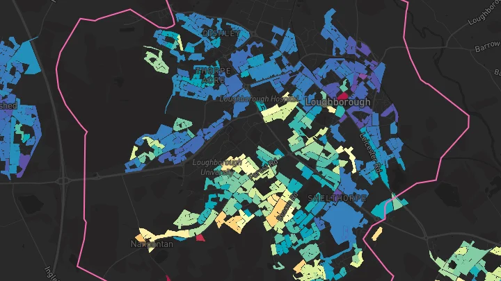 House price heatmap showing property values across Loughborough
