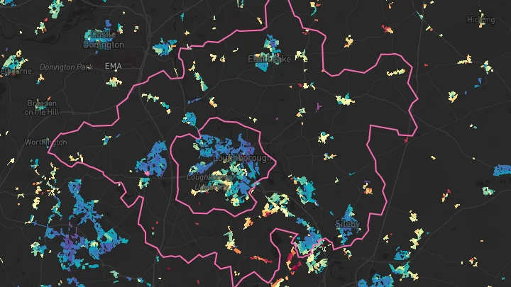 House price heatmap showing property values across Shepshed