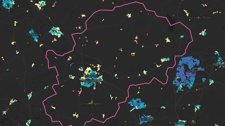 House price heatmap showing property values across Market Harborough