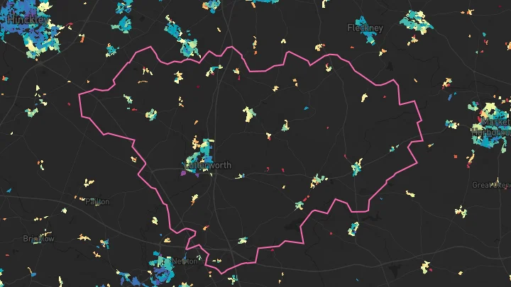 House price heatmap showing property values across Lutterworth