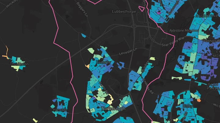 House price heatmap showing property values across Narborough