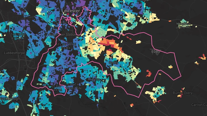 House price heatmap showing property values across Leicester