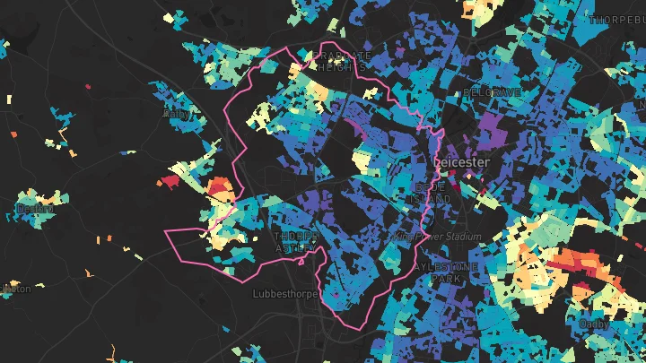House price heatmap showing property values across Leicester