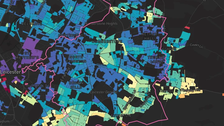 House price heatmap showing property values across Leicester