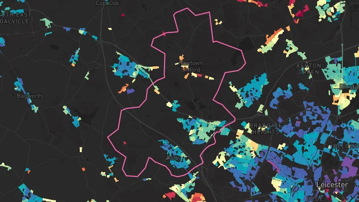 House price heatmap showing property values across Groby