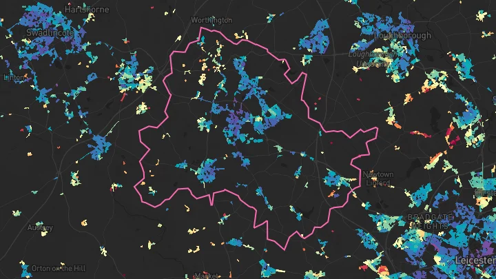 House price heatmap showing property values across Coalville