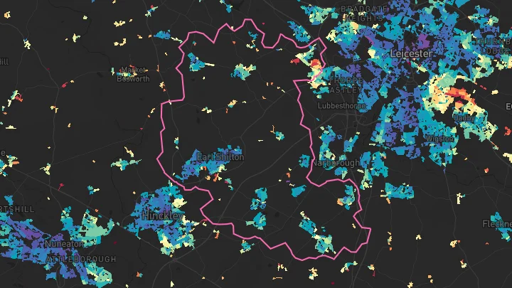 House price heatmap showing property values across Broughton Astley
