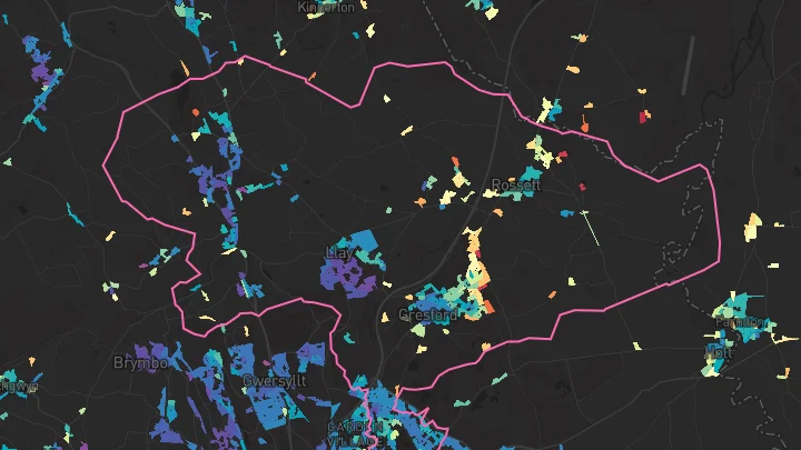 House price heatmap showing property values across Llay