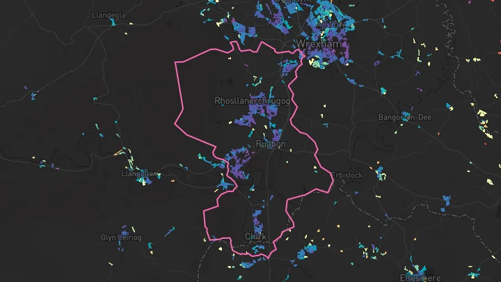 House price heatmap showing property values across Ruabon