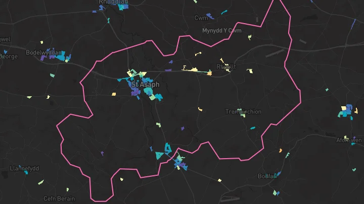 House price heatmap showing property values across St Asaph
