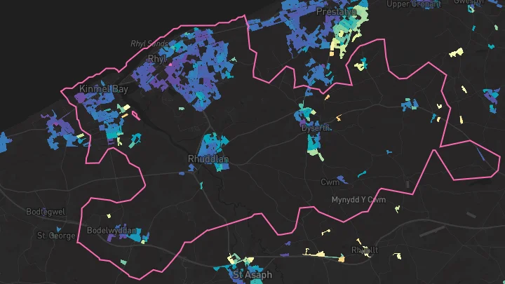 House price heatmap showing property values across Rhyl