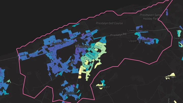 House price heatmap showing property values across Prestatyn