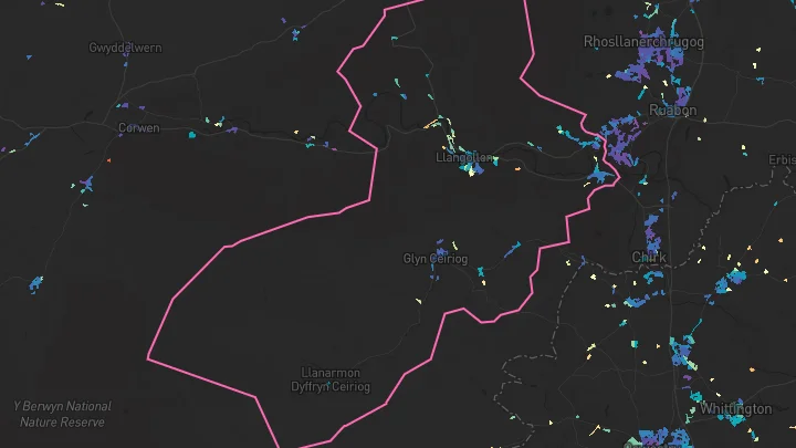 House price heatmap showing property values across Llangollen